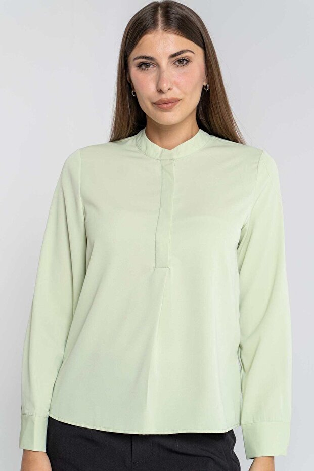 بلوزة سادة بأكمام طويلة - 1