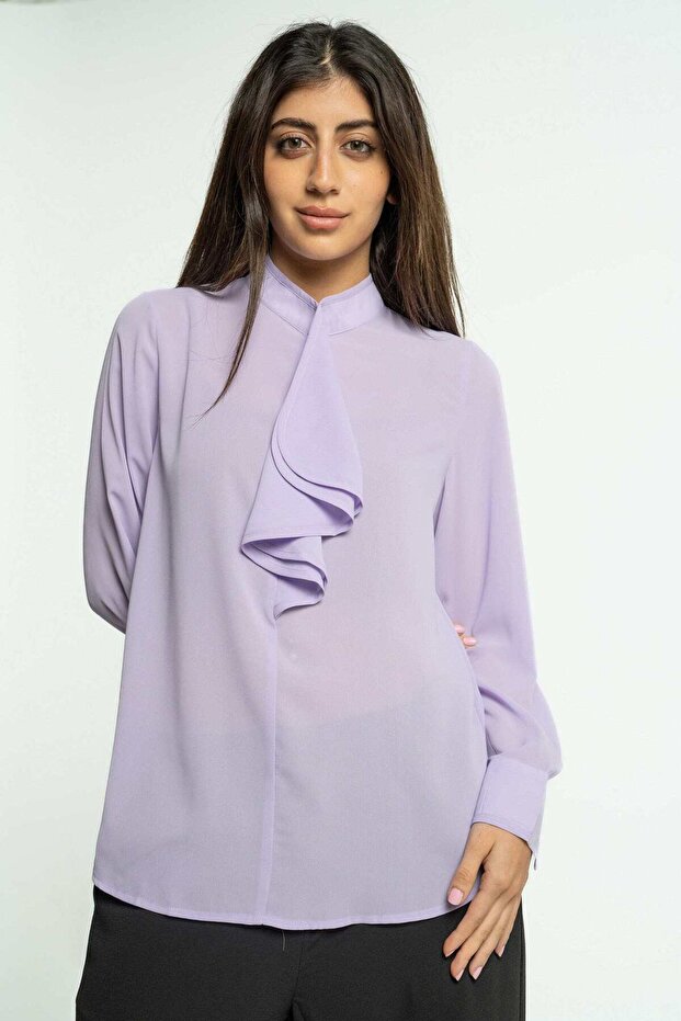 بلوزة سادة بأكمام طويلة وربطة عنق - 1