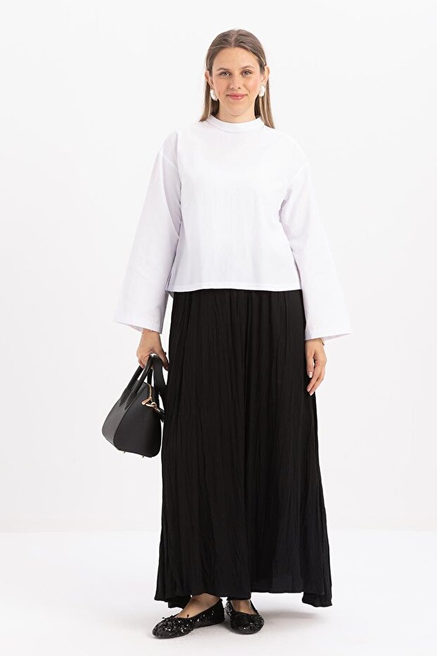 Siyah-Kraşlı Lastikli Basic Etek - 1