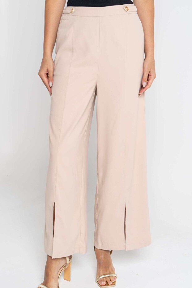 بنطلون طويل سادة بفتحة أمامية - 1