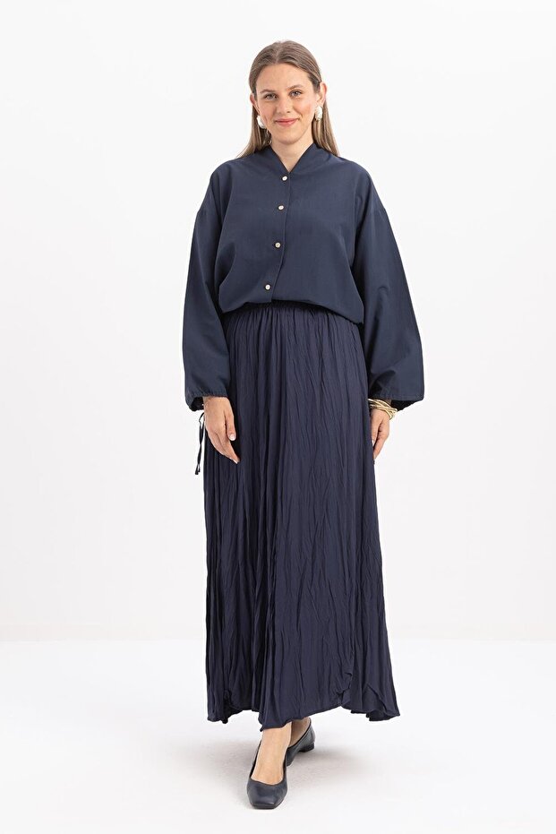 İndigo-Kraşlı Lastikli Basic Etek - 2