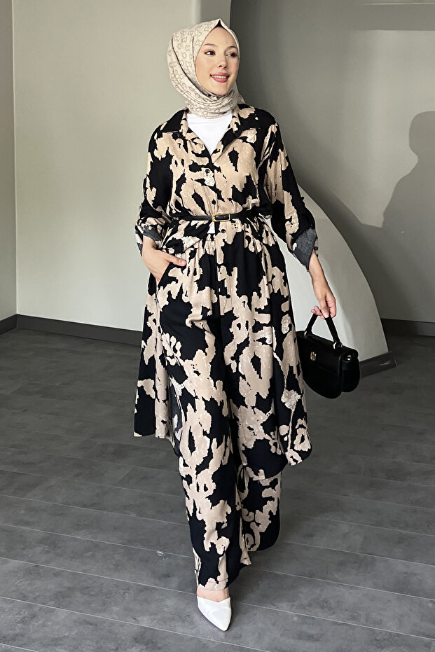 Parça Desenli Uzun Gömlekli Takım - 1