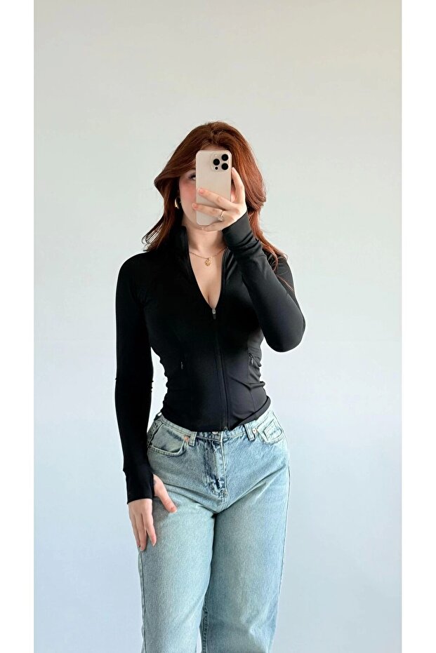 Rover Basic Slim Fit Fermuarlı Bluz - 3