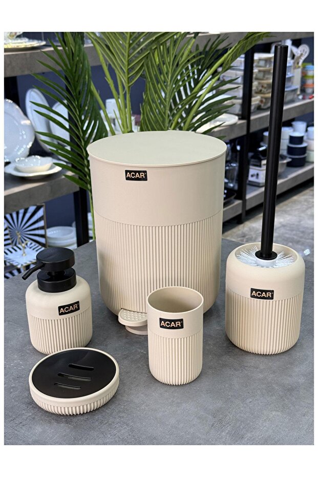 Lüx 5 Parça Akrilik Banyo Seti Krem - 1