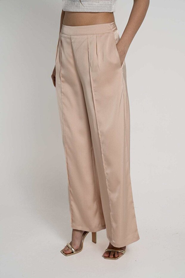 Shiny Solid Long Pants with Side Pockets - 1