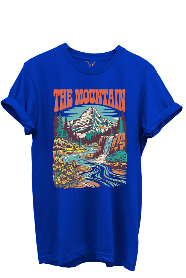 The Mountain Written Mountain Landscape and Waterfall Printed 100% Cotton Regular Fit Unisex T-Shirt