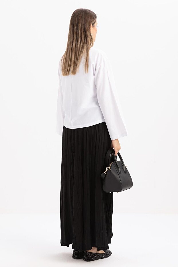 Siyah-Kraşlı Lastikli Basic Etek - 4