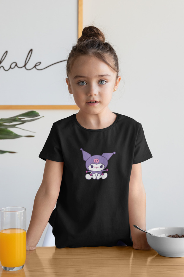 Kuromi Crew Neck 100% Cotton Printed Short Sleeve Children's and Teenage T-Shirt