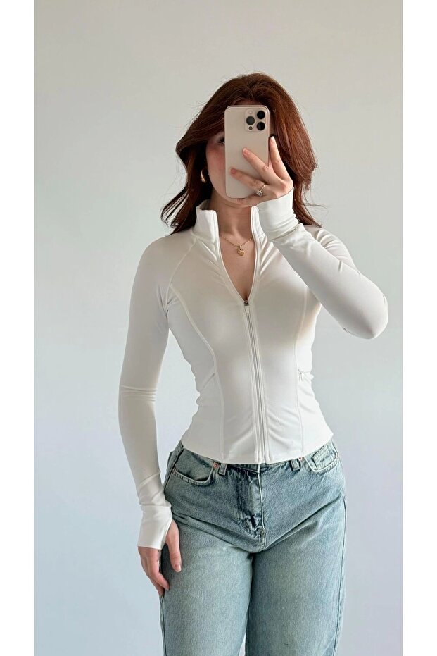 Rover Basic Slim Fit Fermuarlı Bluz - 1