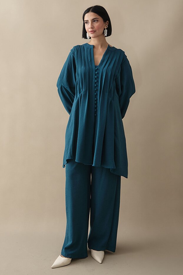 Ribbed Sleeve Drawstring Petrol Green Ayrobin Suit