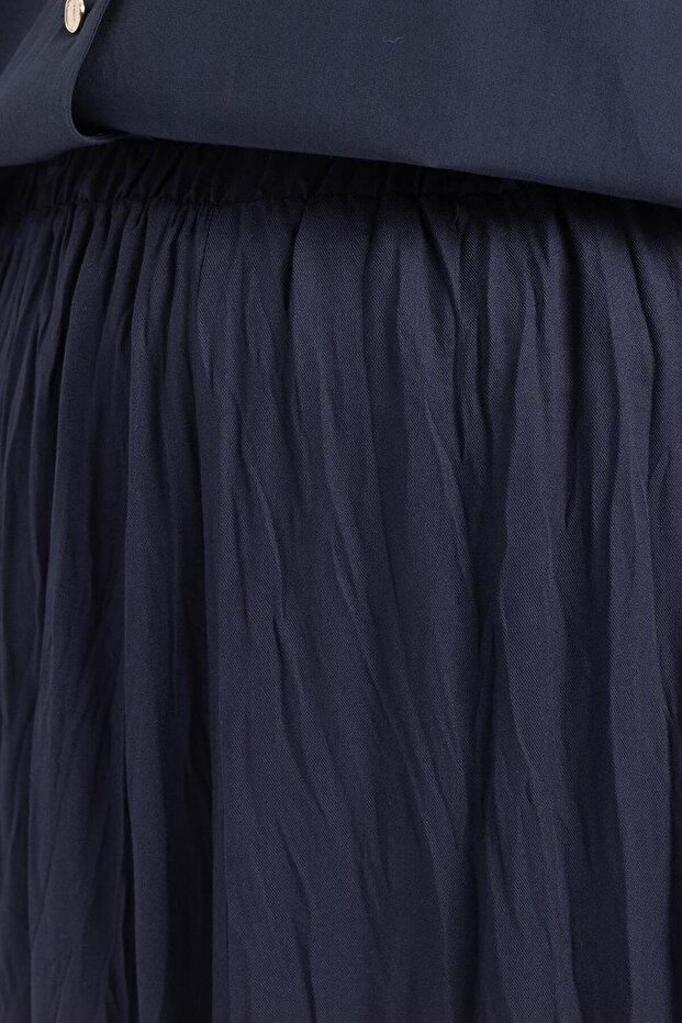 İndigo-Kraşlı Lastikli Basic Etek - 5