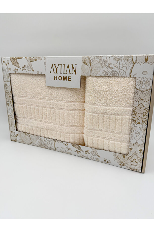 2'li Jakarlı Kutulu Banyo Havlu Hamam Takımı 1 Adet 90x150, 1 Adet 50x90 - 5