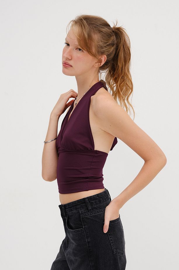 Boyundan Bağlamalı Crop Bluz B0300-T10 - 1