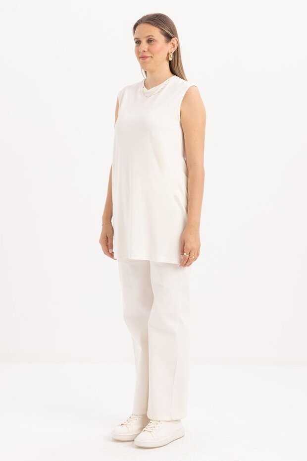 Ekru-Basıc Sıfır Kol İçlik Tunik - 2