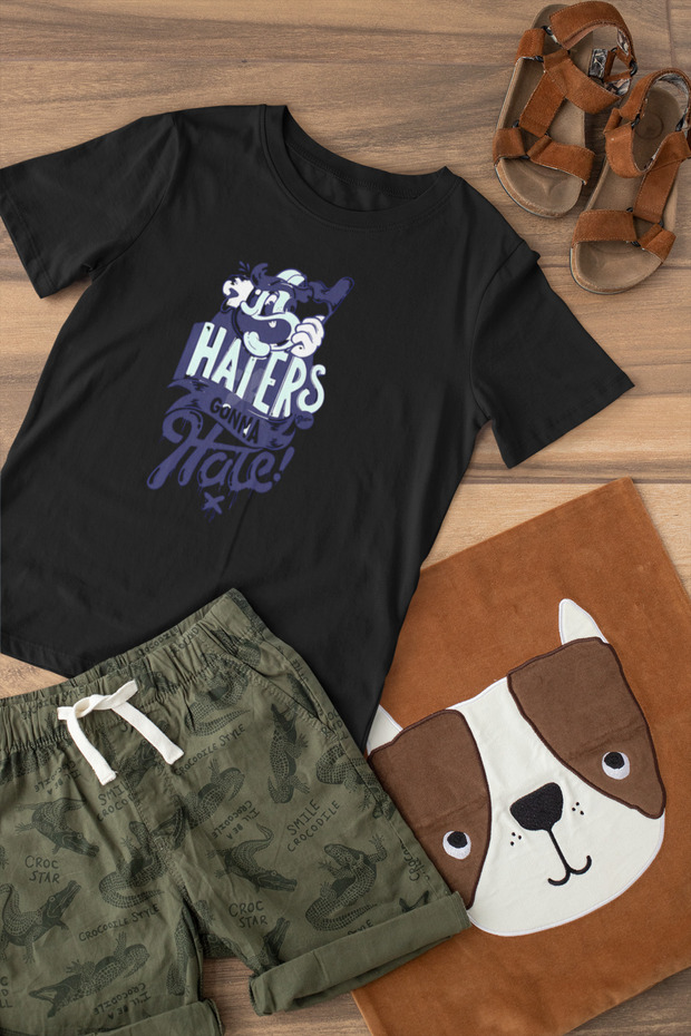 Haters Crew Neck 100% Cotton Printed Short Sleeve Children's and Teenage T-Shirt