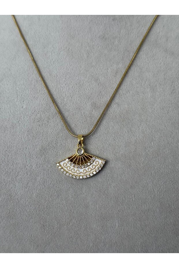 Fan Necklace Zircon Stone Enamel Steel Necklace
