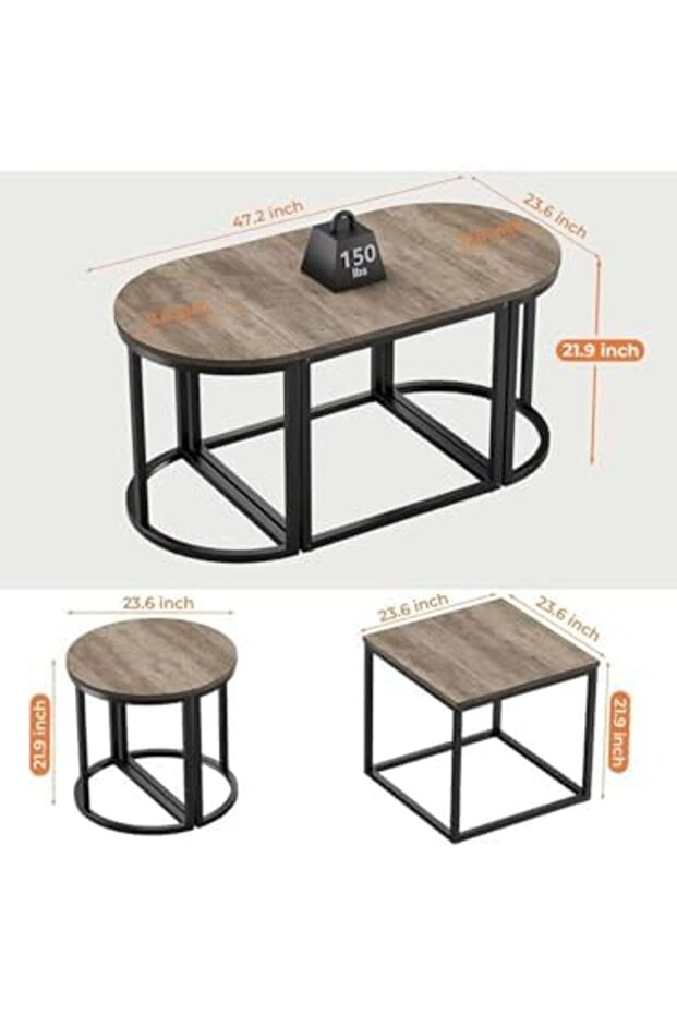 Oval Coffee Table Set of 3 Pieces, Center Table with Two Side Tables - 3