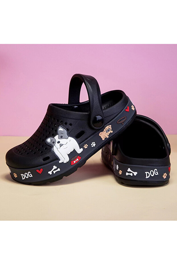 Dog Applique Backstrap Closure Clogs - Black - 7