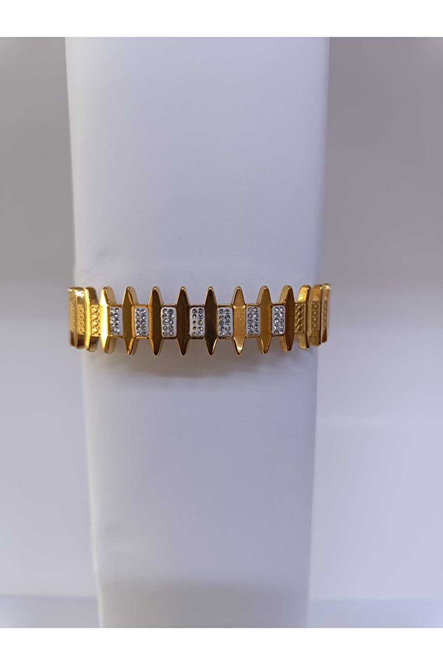 Zircon Stone Baklava Slice Steel Clamp