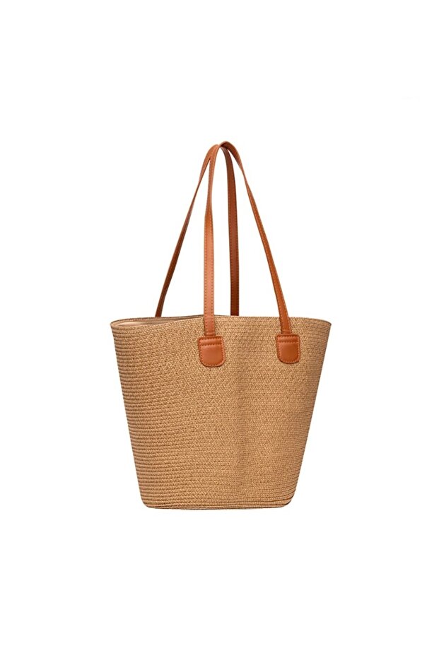 حقيبة شاطئ من القش باللون البيج العادي - 2