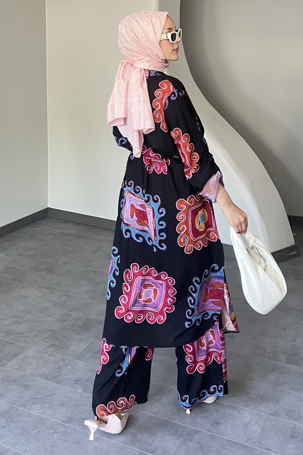 Set cămașă lungă cu model pătrat - 2