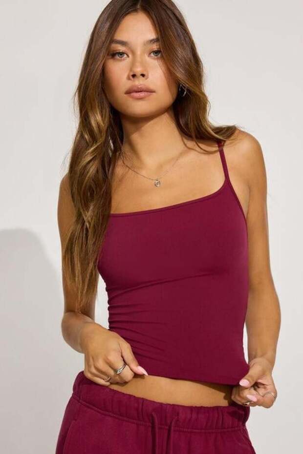 Burgundy Thin Strap Cotton Basic Undershirt Sh169 - 1