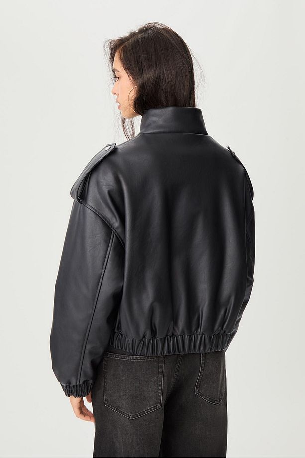 Suni Deri Bomber Ceket - 5
