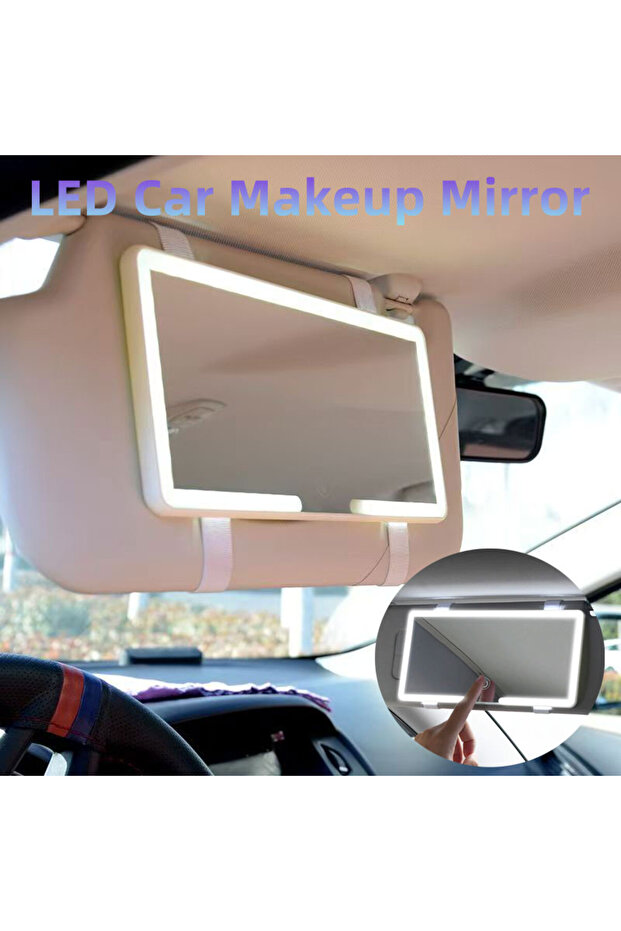 black LED Car Sun Visor Vanity Mirror with Lights 3 Light Modes Rechargeable Dimmable Touch Control