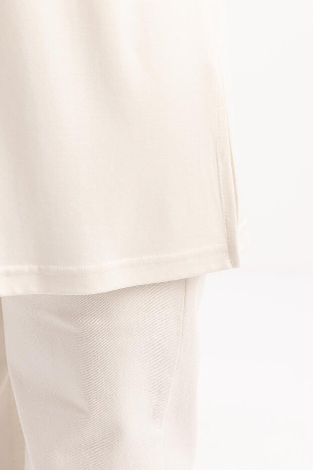 Ekru-Basıc Sıfır Kol İçlik Tunik - 4