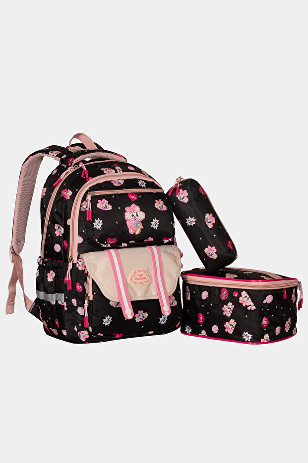 Set of 3 Primary School Backpacks with Orthopedic Back Support and Pen and Nutrition Bag