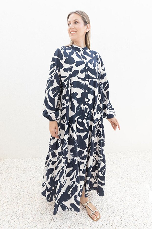 Indigo-Stone-Corded Patterned Dress