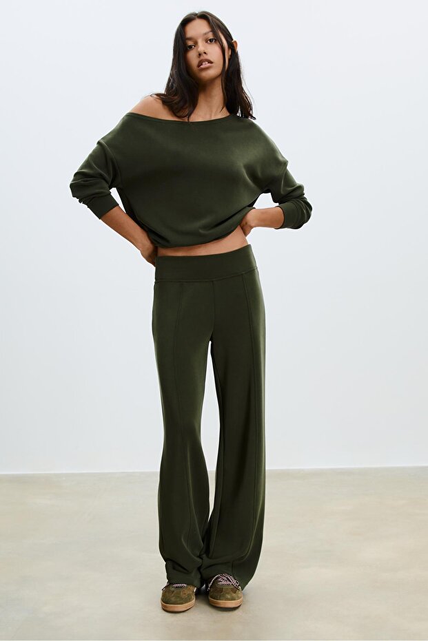 Nervür Detaylı Düz Paça Yumuşak Tuşeli Jogger Pantolon - 1