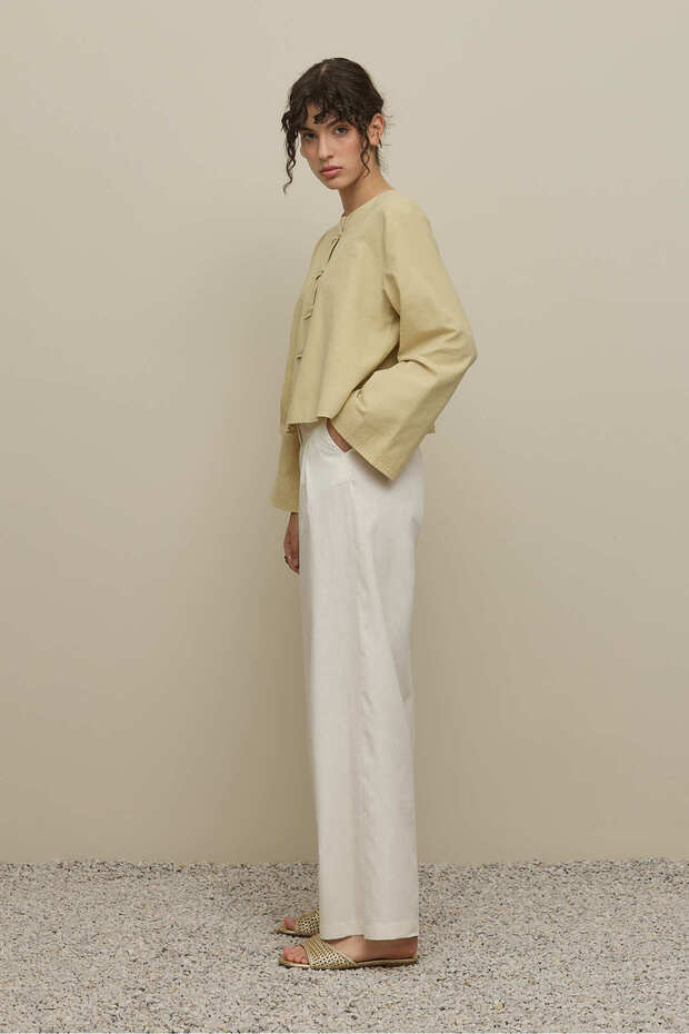 Geniş Britli Gömlek Açık Sarı - 4