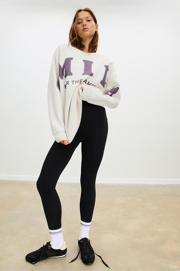 Smile Baskılı Oversize Sweatshirt - 2