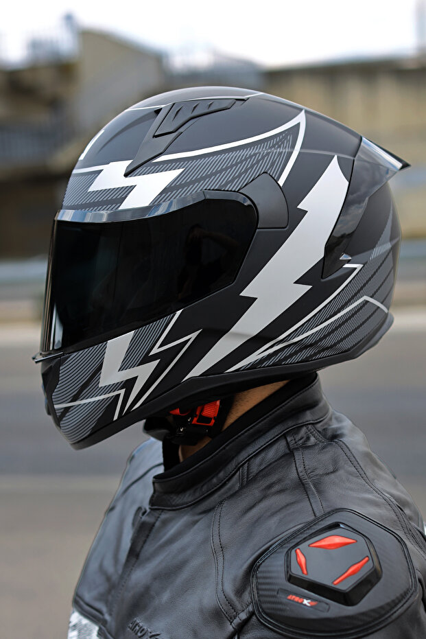 ThunderBolt Mat Siyah- Beyaz Kask - 1