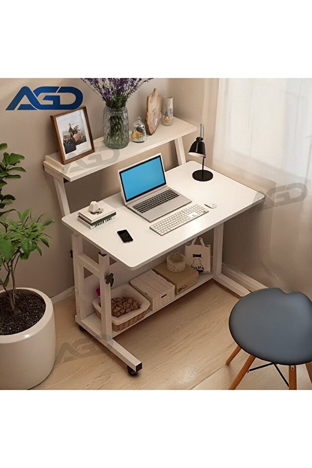 Study Desk,Multi-functional study table with book storage shelf and wheels - 3