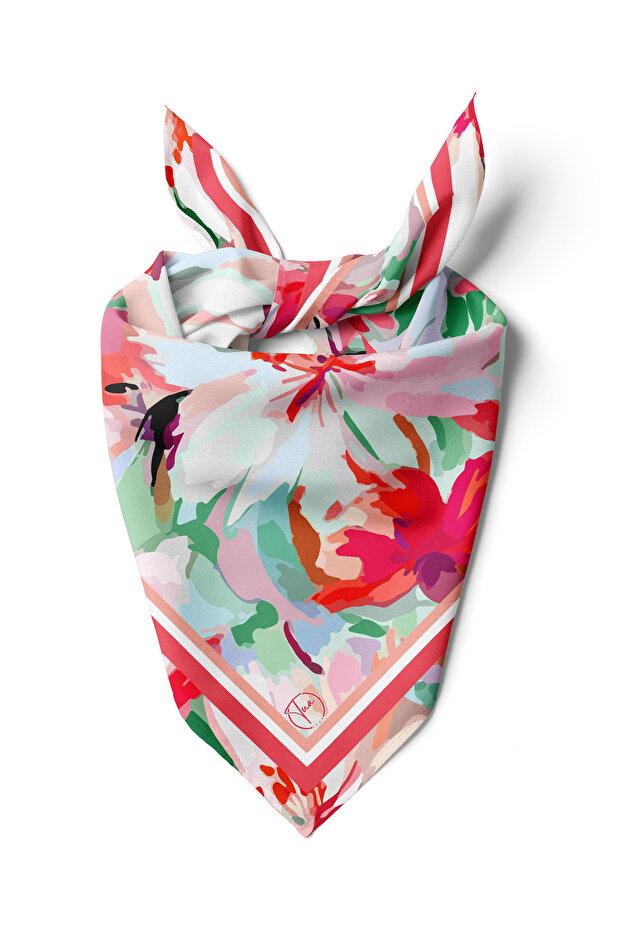 Powder and Jade Floral Pattern 55X55Cm Bandana/Scarf