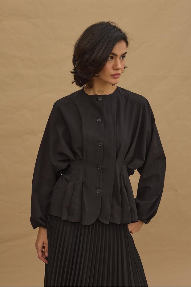 Pileli Dikişli Ceket Siyah - 2