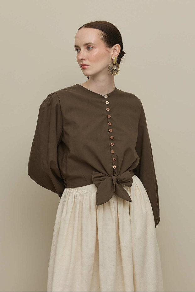 Brit Düğmeli Üst Haki - 7