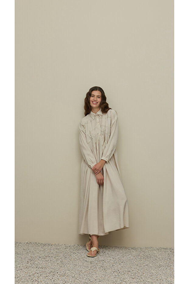 Şerit Detaylı Modal Elbise Taş - 1