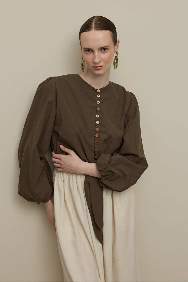 Brit Düğmeli Üst Haki - 5