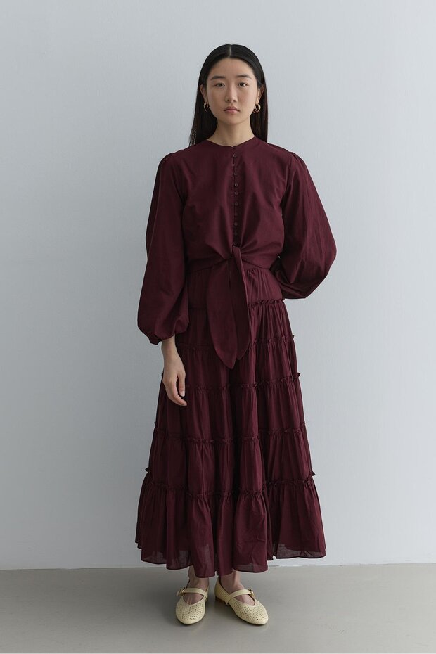 Brit Düğmeli Üst Bordo - 5