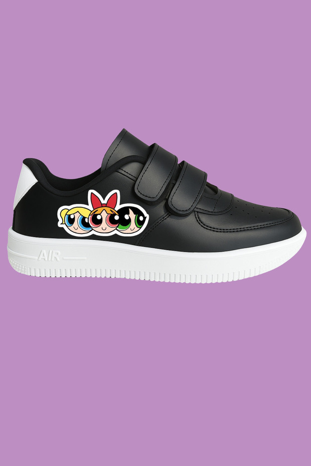 Powerpuff Girls Printed Black-White Velcro Girls' Sports Shoes Sneaker