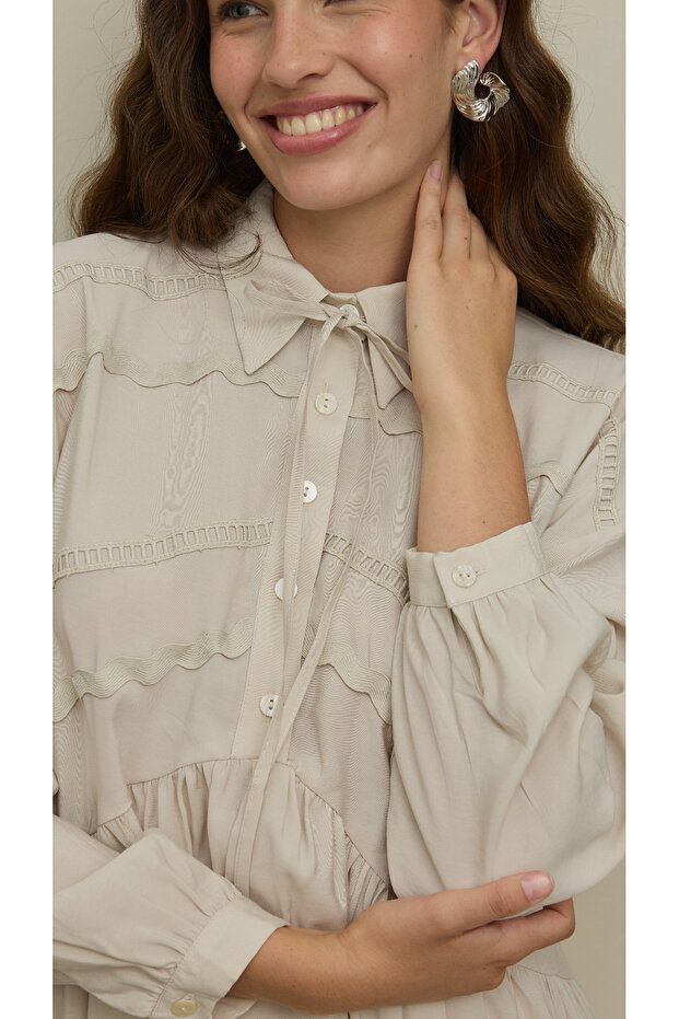 Şerit Detaylı Modal Elbise Taş - 2