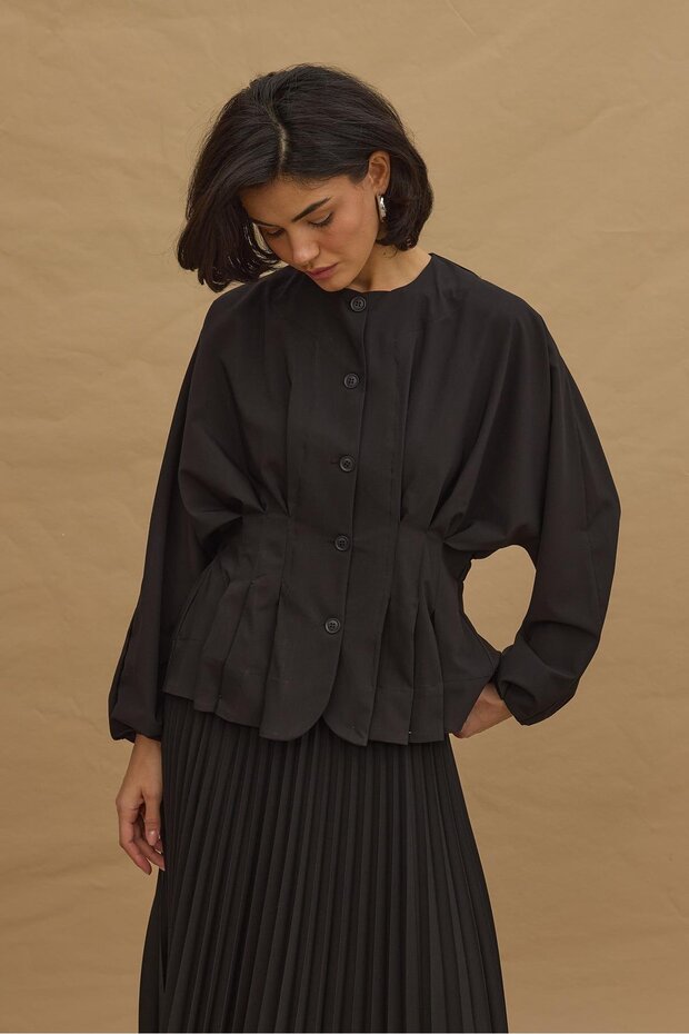 Pileli Dikişli Ceket Siyah - 5