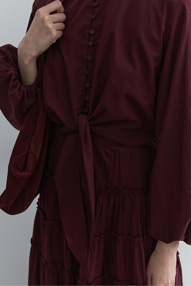 Brit Düğmeli Üst Bordo - 3