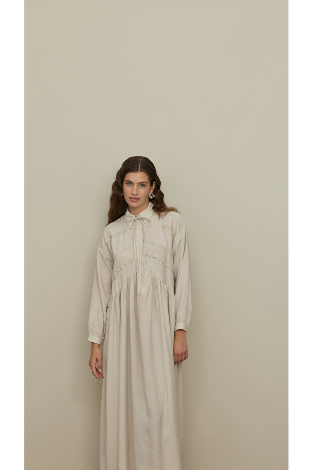 Şerit Detaylı Modal Elbise Taş - 5