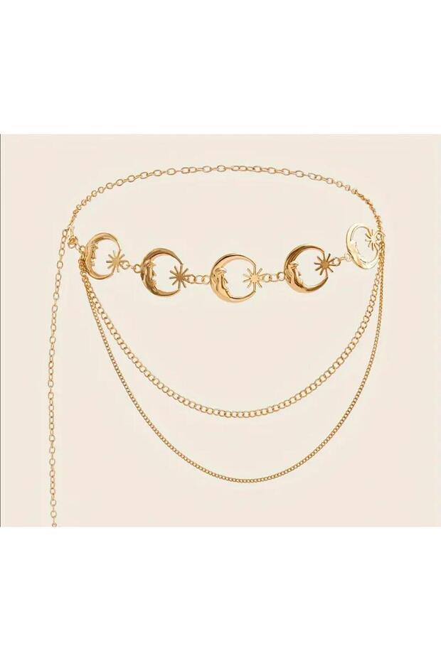 Women's Chain Belt Waist Belt with Moon-Sun Figure