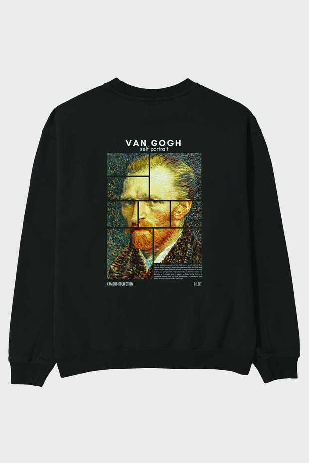 Van Gogh Self Portrait Back Printed Black Oversize Sweatshirt Men Women Unisex
