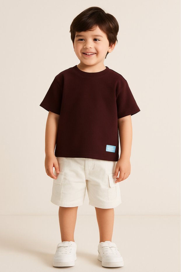 Victor & Jane Junior Boys Maroon Patch Detail Cotton T-Shirt